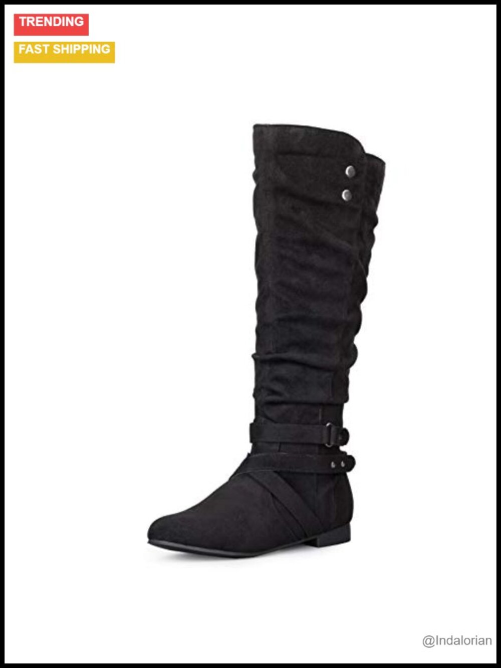 Women's Knee High Suede Boots Slouchy Flat Side Zipper Fall Winter
